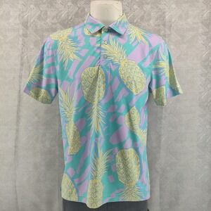 Chubbies Polo Shirt Mens Medium Purple Blue Yellow Pineapple Print Stretch Golf